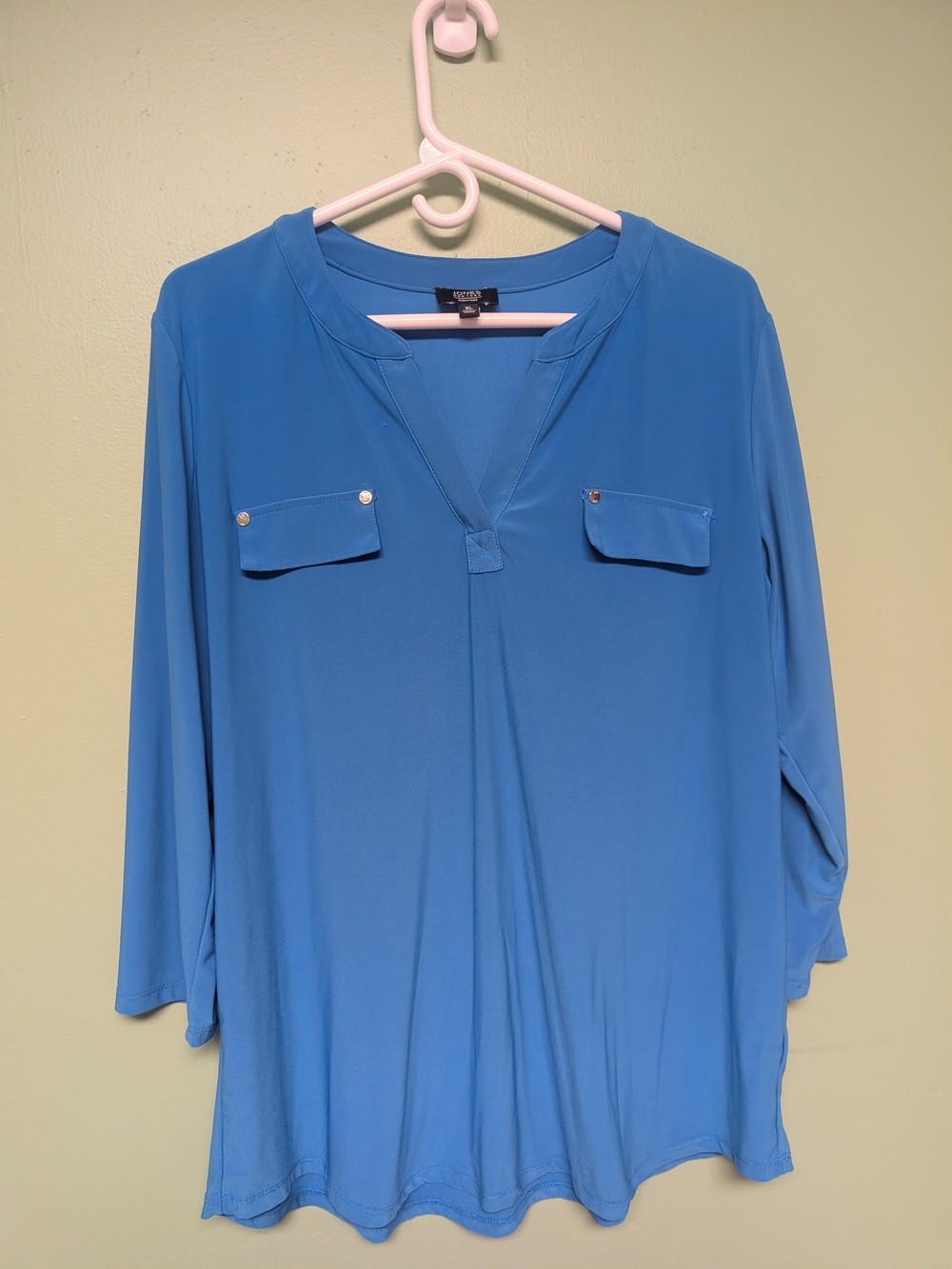 Jones New York Blue V-Neck Pocket Tunic Blouse